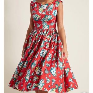 ModCloth vintage red floral fit and flare dress
